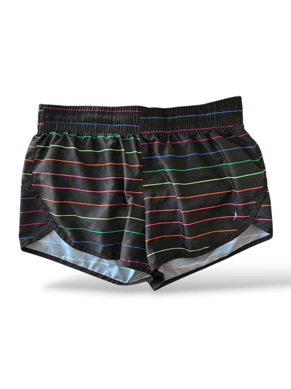 Danskin Now Black Rainbow-Striped Athletic Shorts, Medium